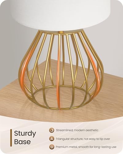 Gold Table Lamp Set of 2, Small Bedside Lamps Set of 2, 2700K LED Bulb Included, Gold Metal Base & White Linen Lampshade, Modern Nightstand Lamps for Bedroom, Living RoomDCW06TLP205 - Image 6