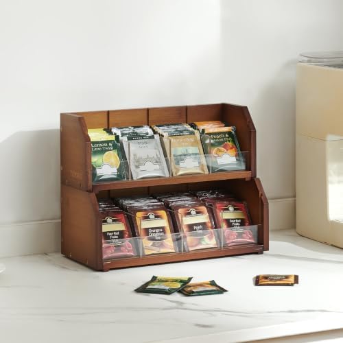 TIOPGHAD 2-Layer Stackable Bamboo Tea Bag Organizer Storage Holder, Brown - Image 4