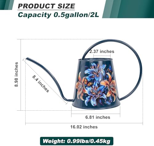 2L Long Spout Watering Can, Stainless Steel (Lilium Brownii) - Image 2