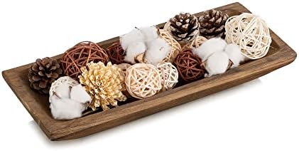 Hanobe Wood Decorative Dough Bowl for Coffee Table Decor, 14" Rustic Brown by Hanobe