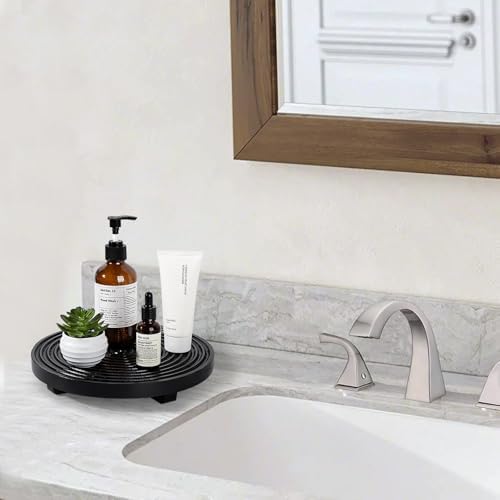Round Decorative Tray Farmhouse Bathroom Decor Wood Riser, 9" Black - Image 6