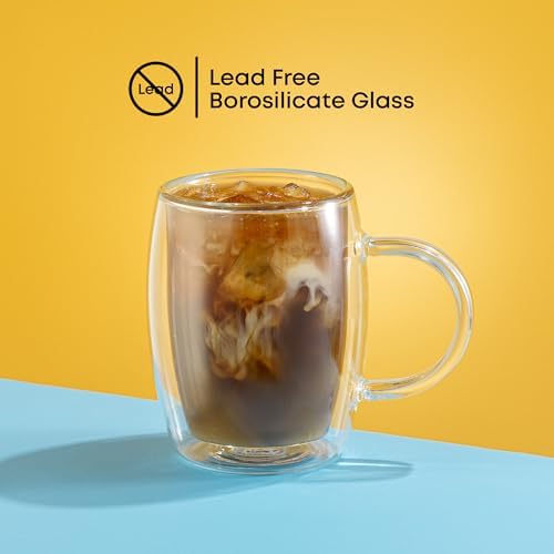 JoyJolt Double Wall Glasses 13.5-Ounce Insulated Mugs Double Walled Glass Cups For Coffee Tea Set of 2 - Image 4