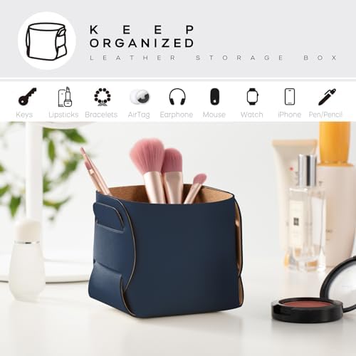 HOMIEAZICOZI 2-Pack Cork Leather Desk Accessories Storage - Pencil Pen Holder - Makeup Brush Holder Organizer - Stylish Addition to Home Decor (Dark Blue) - Image 4
