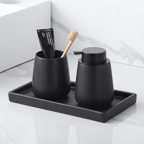 Bathroom Vanity Tray - 11'' Ceramic Rough-Textured Rectangle Countertop Tray, Heavy-Duty Organizer Plate for Perfume, Jewelry, Candles, Soap Dispenser, Kitchen Decorative Stone Trays, Black - Image 6
