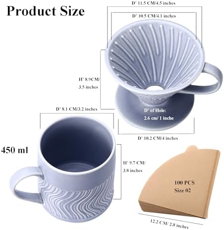 Pour Over Coffee Maker with 100 Sheets of Paper Filter, 15 oz Ceramic Coffee Mug & Ceramic Coffee Dripper, 1 Cup-Single brew coffee set, Purple - Image 3