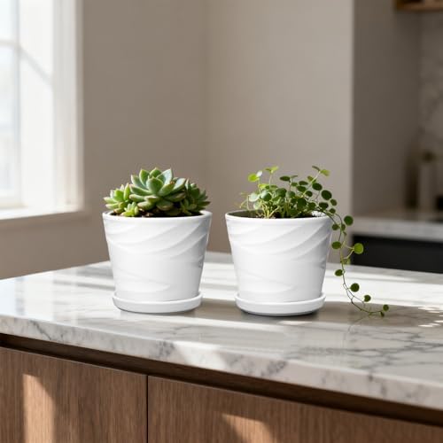 5 Inch Ceramic Plant Pots, 5.5 in Diameter, 4 Pack - Image 4
