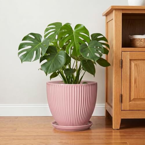 10 Inch Flower Pot Ceramic, Indoor Planters for Flowers Snake Plants, Decorative Large Planter with Drainage Hole and Saucer, Round Ceramic Plant Pots, Modern Home Decor, Gardening Gifts, Pink - Image 6