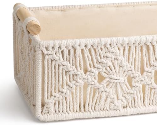 Mkono 1Pc Macrame Storage Basket, Boho Decor Toilet Paper Organizer, Ivory - Image 5