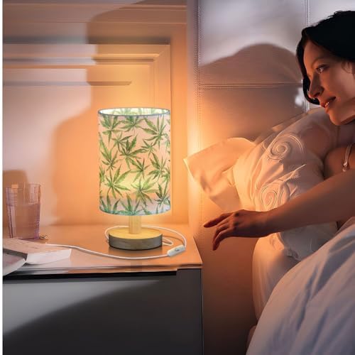 Watercolor Green Marijuana Leaves Bedside Table Lamps with USB Port for Bedroom Lamp Accent Table Lamp Small Nightstand Lamp Sturdy Linen Shade Wooden Base Decorative Lamps for Kids|Reading|Dorm|Home - Image 7
