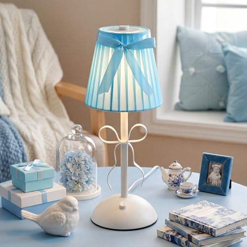 Chunful Blue Bow Lamp USB Desk Fabric Decor for Bedroom by Chunful