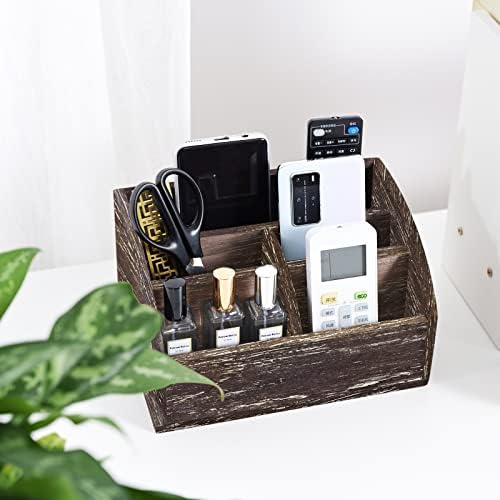 OKSQW Wood Desk Organizer, Solid Wooden Dark Brown Pen Holder for Desktop Organizer, No Need Assembly, Home Office Supplies Workspace Organizers Mail Holder Remote Control Countertop Storage Box by WelcometoOKSQW