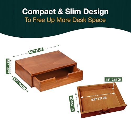 Single Drawer Desktop Storage Organizer in a Modern Wood Design (9.8”x6.9”x 2.8”) Wooden Stackable Drawer Unit - Single Monitor Riser (1-Pack) - Image 3