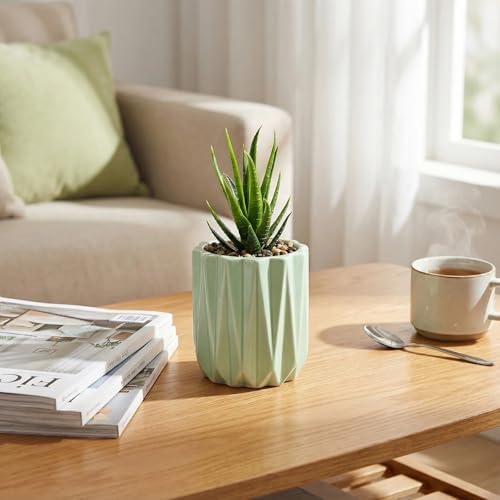 Succulent Plant Pots Ceramic Plant Pots and Drainage Hole Bonsai Planter Small Flower Pots for Indoor Outdoor Use for Home Office Garden Decoration,Plants Not Included (Green) - Image 5