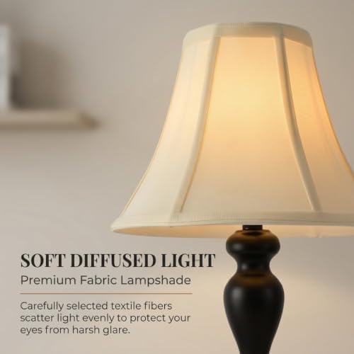 Traditional Table Lamp, Vintage Desk Lamp for Living Room with Fabric Shade, Farmhouse Bedside Lamp Black Finish for Bedroom Hotel Nightstand Office (Pack-01) - Image 6