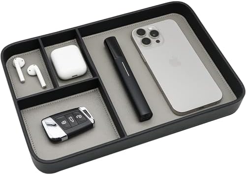 Vegan Leather Valet Tray for Men - Modern Nightstand Organizer for Keys, Wallet, Watch & EDC Essentials, Eco-Friendly & Stylish Storage(Black) by Baerkian