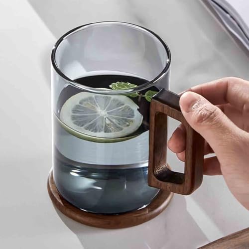 GlassCup Classic Glass Mugs with Wooden Handle, Clear Borosilicate Drinking Glasses for Tea, Coffee, Milk and Juice - Image 3