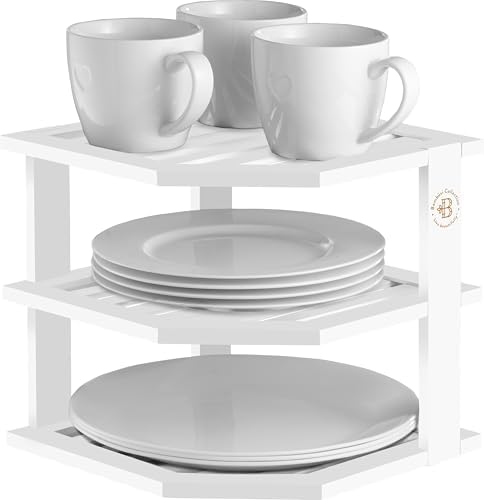 Bambüsi White 3-Tier Corner Shelf, Kitchen Cabinet Organizer, Bamboo Rack - Image 7