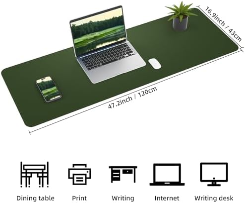 AFIING Leather Desk Pad Protector, Large Desk Mat with Natural Cork & PU Leather, Mouse Pad, Non-Slip, Waterproof Desk Writing Pad for Office and Home, Military Green - Image 2