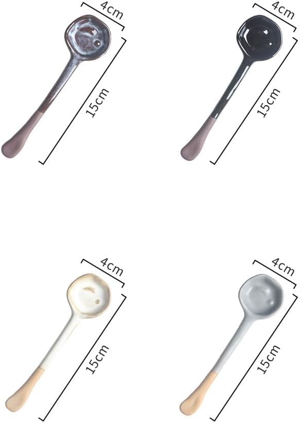 4-Pack - Ceramic Vintage Afternoon Tea, Coffee Whisk, Handmade Spoon, Long-Handle Coffee Scoop, tea scoop for loose tea, Size 5.9 * 1.5in(15 * 4cm)