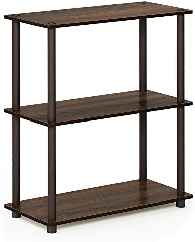 Furinno TURN-N-TUBE Storage Shelves, 3-Tier Book Shelf, Corner Shelf, Toolless Open Shelves, for Organization and Storage, Living Room, Garage, Home Office, Walnut by Furinno-FitsYourSpaceFitsYourBudget