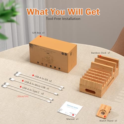 Pezin & Hulin Bamboo Charging Station with 5 Cables-Natural Bamboo - Image 3