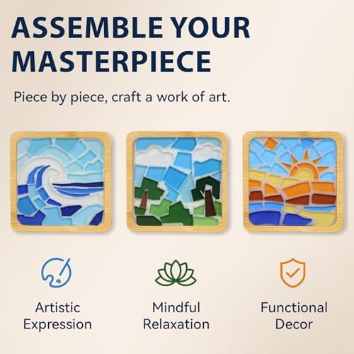 Glizma 6 Sets DIY Acrylic Mosaic Coaster Kit with Natural Landscape Patterns, Unique Landscape Design Coasters Craft Kit for Adults & Women, Complete Mosaic Coaster Making Kit for Home Decor & Gifts - Image 5