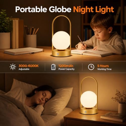 Senzoy Globe Table Lamp, Portable Mini LED Night Light, Gold - Image 2