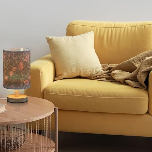 Black Crow Moody Flowers Vintage Bedside Table Lamps with USB Port for Bedroom Lamp Accent Table Lamp Small Nightstand Lamp Sturdy Linen Shade Wooden Base Decorative Lamps for Kids|Reading|Dorm|Home - Image 2