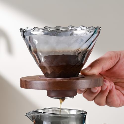 Bincoo Pour Over Coffee Maker&Dripper, Style Cone Filter + 600ml Glass Coffee Server, Manual Coffee Brewer Set, Reusable Coffee Filter Holder, Great Gift for Coffee Enthusiasts（Grey - Image 4