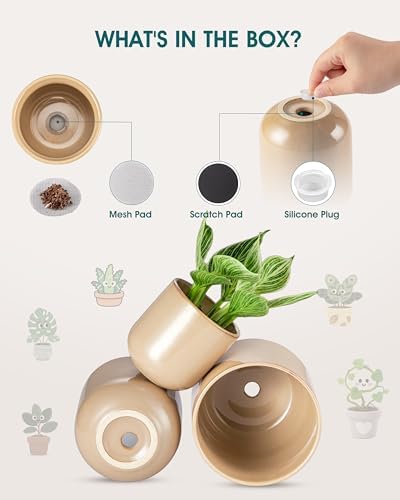 vancasso Ceramic Plant Pots, 4+5+6 inches, Set of 3, Planters with Drainage Hole, Flower Pots Planters Pots for Indoor Plants, Modern Indoor Decorative Garden Pot, Home Decor, Brown - Image 3