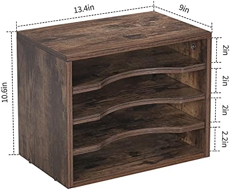 Snughome Vintage Wood File Organizer Desktop, 13.4’’ Document Letter Mail Tray Sorter with 3 Adjustable Shelves, Wooden Desktop Paper File Sorter Holder for School Home Office Supplies - Image 6