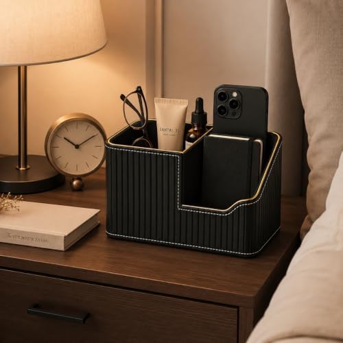 KINGFOM Luxury Black PU Leather Desk Organizer with Gold Trim, Premium Pen Holder for Desk Accessories, Modern Office Supplies Organizer for Home Office Desk Decor - Image 6
