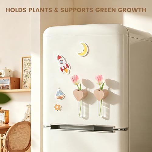 Heart-Shaped Wooden Magnetic Flower Vase Set of 2 for Refrigerator - Image 5
