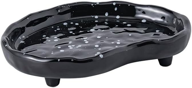 Ceramic Jewelry Tray, Decorative Tray Perfume Trinket Dish Key Bowl for Entryway Table, Bathroom Vanity Decor (Black) by BIGPIPI
