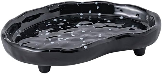 Ceramic Jewelry Tray, Decorative Tray Perfume Trinket Dish Key Bowl for Entryway Table, Bathroom Vanity Decor (Black) by BIGPIPI