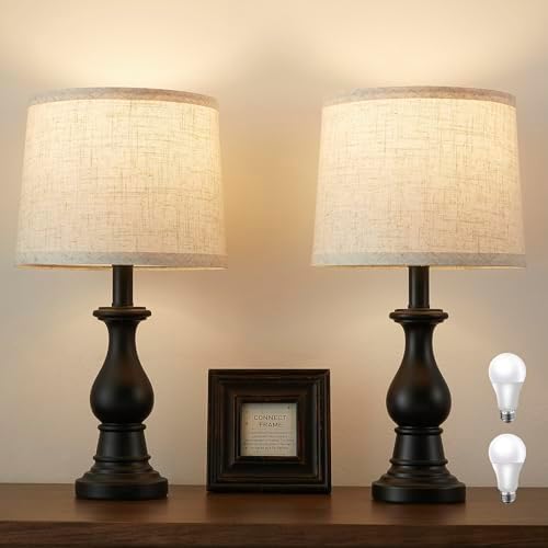 Table Lamps Set of 2, 18.5" Vintage Bedside Lamps for Bedroom Living Room by Hikczc