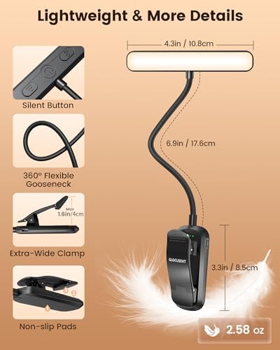 Glocusent 630nm Red Light Reading Light, 26 LED Zero Blue Light Book Lamp - Image 6