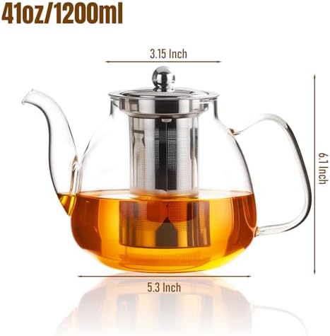 PARACITY Tea Pot with Infuser and Lid, 40 oz Stovetop Glass Kettle, Clear - Image 2