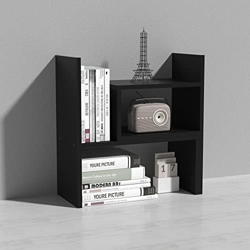 MASAKA B&W - Kawaii Storage Desktop Organizer for Your Desk Space, Double H Plants Display Shelf, Home Office Storage Rack Adjustable Stackable for Office, Dormitory (Black*02) - Image 4