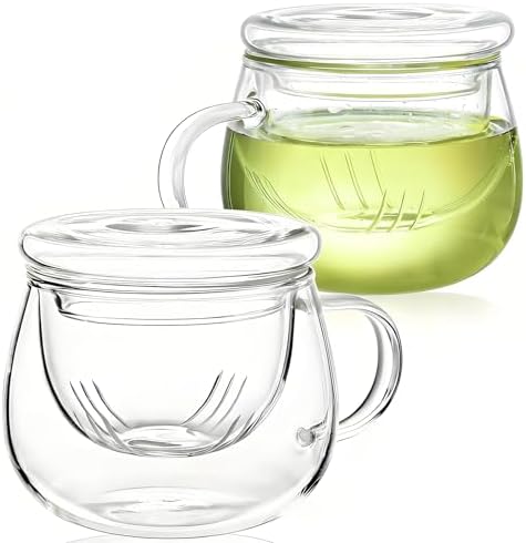 Tosnail 2 Pack 13 Ounce Glass Tea Cup Set with Lid and Infuser, Clear Teacups with Strainer for Loose Tea Brewing by Tosnail