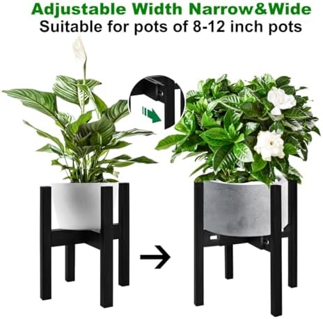 Rnined Adjustable Plant Stand Indoor,Bamboo Mid Century Modern Plants Stands, Stable Plant Holder,Fit 8 9 10 11 12 inch Pots (Pot & Plant Not Included)(Black) - Image 3