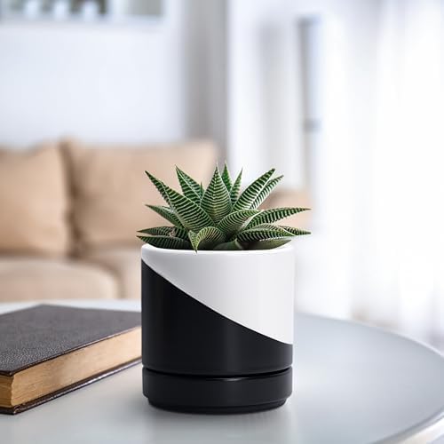 D'vine Dev 4.7 Inch Ceramic Planter Pot, Black White Diagonal, 94-O-B-K - Image 5