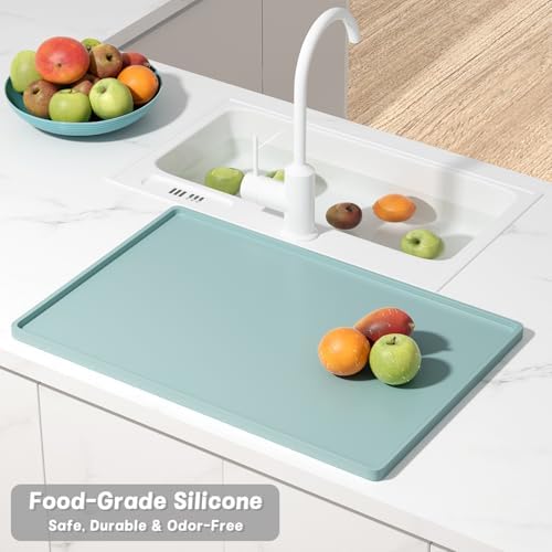 Rnivvi Silicone Coffee Mat, 16" x 24" Waterproof Raised Edge Coffee Bar Mats for Espresso Machine Station Accessories, Heat Resistant Dish Drying Pad for Kitchen Counter, Bar Decor Pad, Shadow Green - Image 6