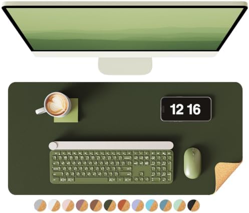 YSAGi Double-Sided Desk Pad, 23.6"x13.7" Leather Desk Mat, Eco Cork Desk Pad Protector, Large Mouse Pad for Desk, Waterproof Desk Blotter Pad, Desk Writing Pad for Office Work/Home(Dark Green/Cork) by YSAGi
