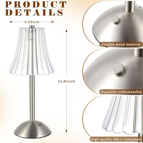 Liliful 1 Pcs Cordless Table Lamp LED Touch, Silver, Rose Style - Image 2
