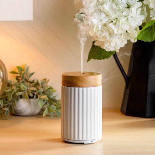 Airome Ceramic Essential Oil Diffuser|100 mL Humidifying Ultrasonic Aromatherapy Diffuser 8 Colorful LED Lights, Intermittent & Continual Mist, Auto Shut-Off, Wood & Ceramic - Image 3