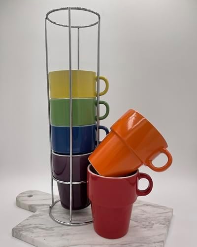 gypsy color 12 oz Cappuccino Stacking Mug Set with Metal Stand, Set of 6 - Image 4