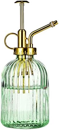Glass Plant Mister Spray Bottle, 7.5" Green Glass Water Spray Bottle with Gold Top Pump Small Watering Can, Small Plant Sprayer Mister for Indoor Outdoor House,(Green+Gold E) by Aebor