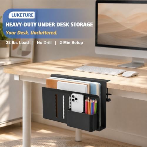 LUKETURE Desk Side Storage Laptop Holder No Drill Clamp On Organizer - Image 2