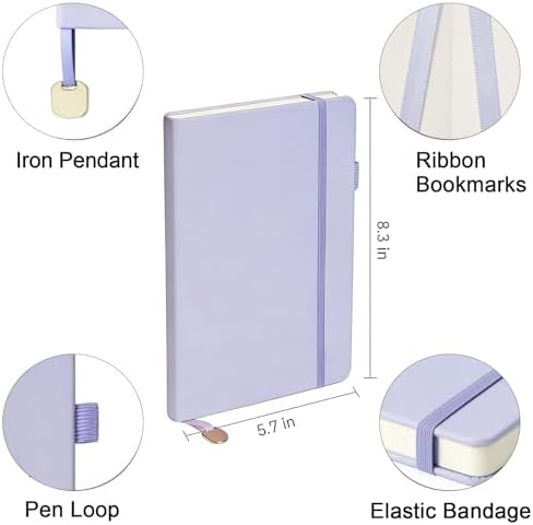 A5 Dotted Journal Starter Kit with Stencils and Stickers, Hardcover Dot Grid Notebook with 120 GSM Paper, Index Tabs and Date Stickers for Journaling, Study and Work,Light Purple - Image 4